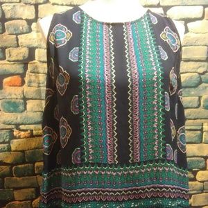 Cynthia Rowley L Navy Blue printed chiffon tank